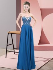 Blue Chiffon Zipper Sweetheart Sleeveless Floor Length Glitz Pageant Dress Beading