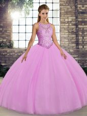 Decent Floor Length Lilac Sweet 16 Quinceanera Dress Tulle Sleeveless Embroidery