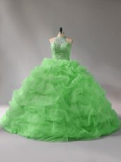 Sweet 15 Quinceanera Dress Organza Court Train Sleeveless Beading and Pick Ups