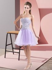 On Sale Lavender Zipper Evening Dress Beading Sleeveless Mini Length