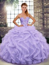 Custom Fit Sleeveless Beading and Ruffles Lace Up Quinceanera Dresses