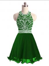 Super Mini Length A-line Sleeveless Green Dress for Prom Lace Up