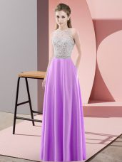Empire Prom Dress Lavender Scoop Satin Sleeveless Floor Length Backless