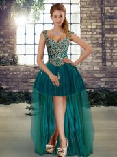 Cheap High Low A-line Sleeveless Dark Green Pageant Dress for Womens Lace Up