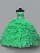 Spectacular Floor Length Green Ball Gown Prom Dress Halter Top Sleeveless Lace Up