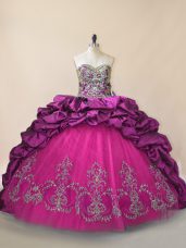 Customized Purple Sleeveless Brush Train Beading and Pick Ups Vestidos de Quinceanera