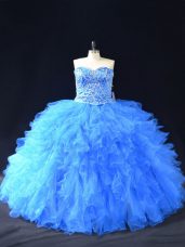 Perfect Sleeveless Beading and Ruffles Lace Up Sweet 16 Dress