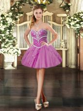 High End Sweetheart Sleeveless Tulle Cocktail Dresses Beading and Ruffles Lace Up