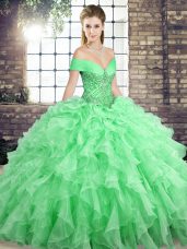 Wonderful Ball Gowns Sleeveless Apple Green 15th Birthday Dress Brush Train Lace Up