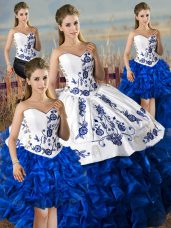 Satin and Organza Sleeveless Floor Length Sweet 16 Dress and Embroidery and Ruffles