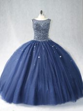 Zipper 15 Quinceanera Dress Navy Blue for Sweet 16 and Quinceanera with Beading