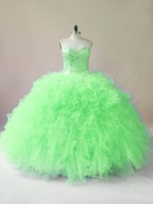 Edgy Tulle Lace Up 15 Quinceanera Dress Sleeveless Floor Length Beading and Ruffles