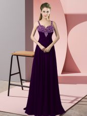 Dark Purple Sleeveless Chiffon Zipper for Prom and Party