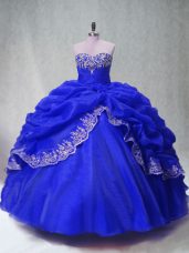 Royal Blue Ball Gowns Organza Sweetheart Sleeveless Beading and Appliques and Pick Ups Floor Length Lace Up Quinceanera Dress