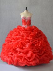 Best Red Sweetheart Neckline Pick Ups and Hand Made Flower 15 Quinceanera Dress Sleeveless Lace Up