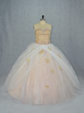 Champagne Quinceanera Dress Tulle Sleeveless Beading and Appliques