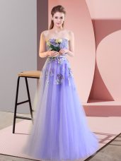 Hot Sale Lavender Sweetheart Lace Up Appliques Prom Dresses Sleeveless