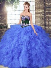 Sweetheart Sleeveless Tulle Quince Ball Gowns Beading and Embroidery Lace Up