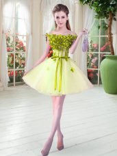 Comfortable Yellow Green Sleeveless Tulle Lace Up Prom Party Dress for Prom and Party