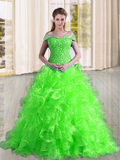 Elegant Sleeveless Sweep Train Beading and Lace and Ruffles Lace Up Vestidos de Quinceanera