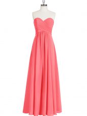 Ruching Dress for Prom Watermelon Red Zipper Sleeveless Floor Length