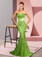 Sequined Zipper Sweetheart Sleeveless Dress for Prom Sweep Train Beading