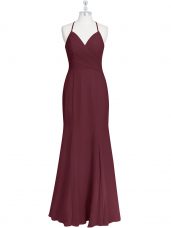 Custom Fit Burgundy Sleeveless Chiffon Criss Cross Prom Dress for Prom and Party and Military Ball