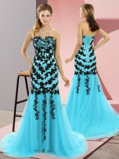 Sweep Train Mermaid Aqua Blue Sweetheart Tulle Sleeveless Lace Up