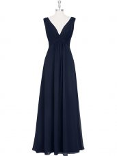 Eye-catching Black V-neck Backless Ruching Prom Evening Gown Sleeveless