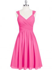 Fashion Pink Sleeveless Chiffon Zipper Prom Gown for Prom and Party