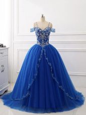 Sleeveless Brush Train Beading Lace Up Vestidos de Quinceanera