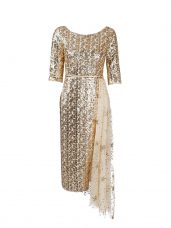 Modest Sequined Half Sleeves Knee Length Dress for Prom and Belt