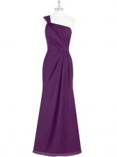Best Ruching Prom Gown Eggplant Purple Side Zipper Sleeveless Floor Length
