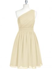 Mini Length Champagne Dress for Prom One Shoulder Sleeveless Zipper