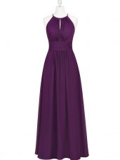 Purple Empire Chiffon Halter Top Sleeveless Ruching Floor Length Prom Dress