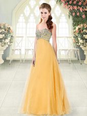 Custom Made Orange Tulle Lace Up Sweetheart Sleeveless Floor Length Prom Gown Beading