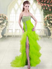 Sophisticated Mermaid Beading and Ruffled Layers Prom Dress Lace Up Organza Sleeveless