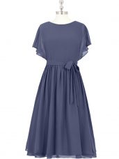 Cheap Scoop Short Sleeves Chiffon Homecoming Dress Bowknot Zipper