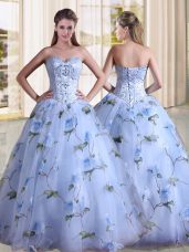 Inexpensive Printed Sleeveless Floor Length Sweet 16 Dresses and Beading