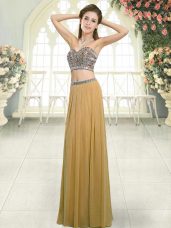 Comfortable Chiffon Sweetheart Sleeveless Backless Beading Homecoming Dress in Gold