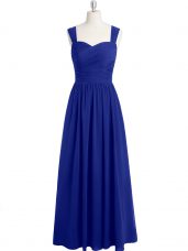 Graceful Royal Blue Empire Straps Sleeveless Chiffon Floor Length Zipper Ruching Prom Dresses