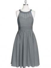 Knee Length Grey Prom Dress Chiffon Sleeveless Ruching