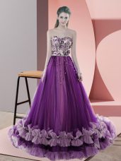 Discount Tulle Sleeveless Prom Gown Sweep Train and Appliques