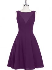 Sumptuous Scoop Sleeveless Prom Dresses Mini Length Ruching Eggplant Purple Chiffon