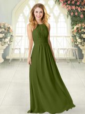 High Quality Floor Length Zipper Prom Party Dress Olive Green for Prom and Party with Ruching