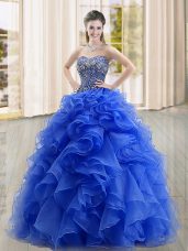 Floor Length Ball Gowns Sleeveless Blue Quince Ball Gowns Lace Up