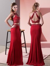 Red Halter Top Backless Beading Evening Dress Sleeveless