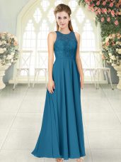 Fancy Scoop Sleeveless Backless Evening Dress Teal Chiffon