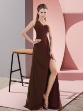 Empire Sleeveless Burgundy Evening Dress Sweep Train Backless