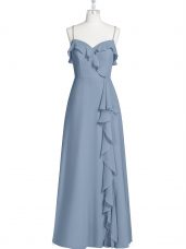 Amazing Spaghetti Straps Sleeveless Zipper Prom Dresses Blue Chiffon